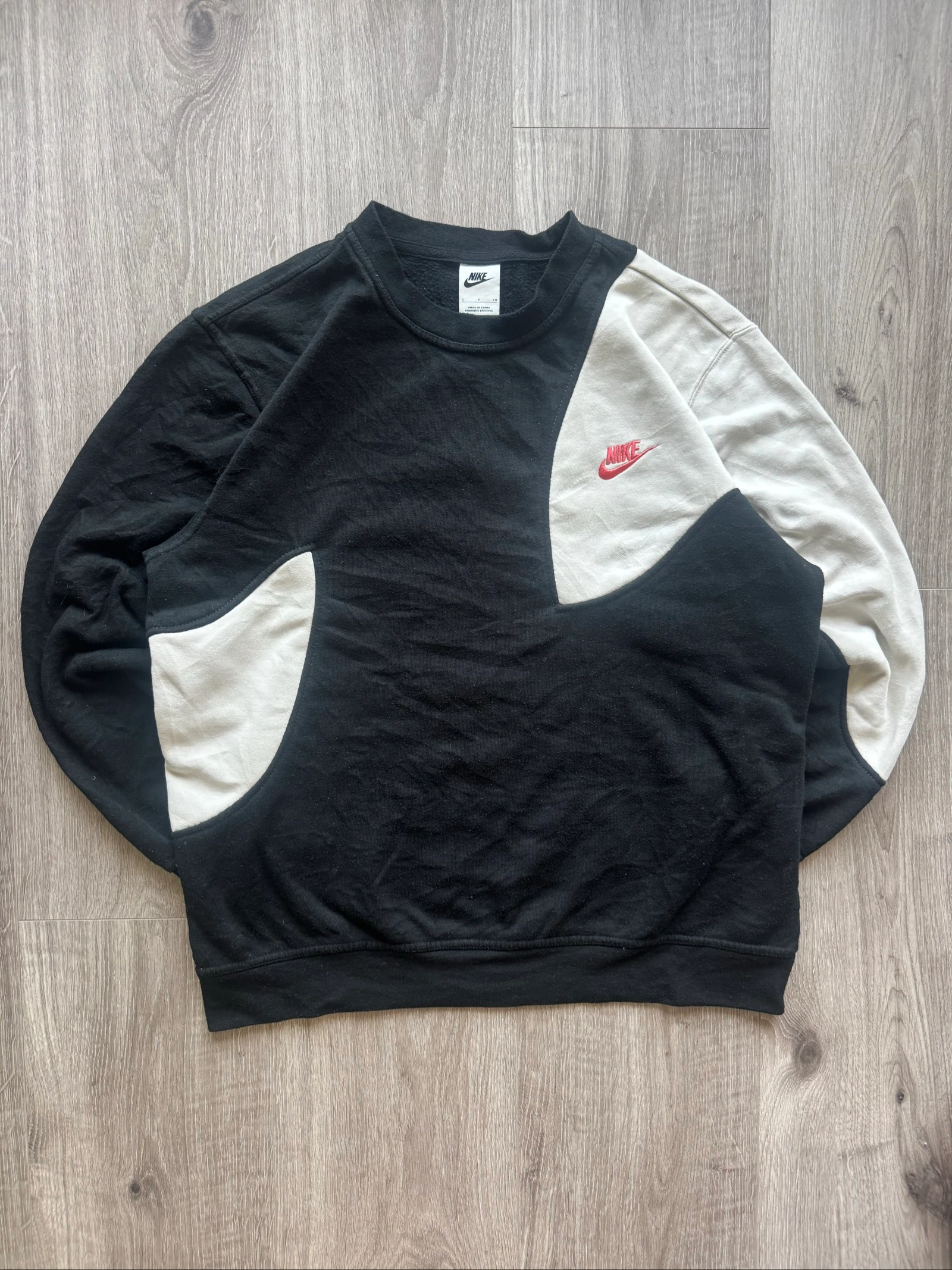 Nike Vintage Colorblock Sweatshirt Zwart Grijze Geborduurd Logo Y2K Streetwear S – photo 5